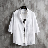 Men Plus Size Solid Green Short Sleeve Shirt Summer Cotton