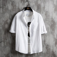 Men Plus Size Solid Green Short Sleeve Shirt Summer Cotton
